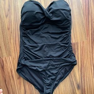 Black strapless Anne Cole swimsuit, size 8.